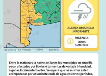 Alerta amarilla para el sudoeste bonaerense