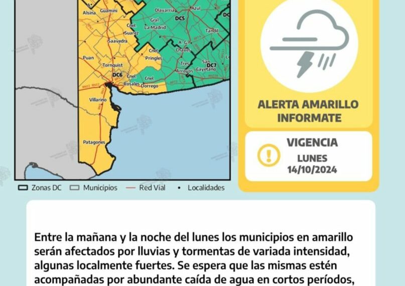 Alerta amarilla para el sudoeste bonaerense