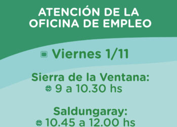 La Oficina Municipal de Empleo atenderá este viernes en Sierra de la Ventana y Saldungaray