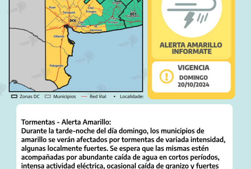 Lluvias y tormentas: alerta amarillo para el Sudoeste Bonaerense