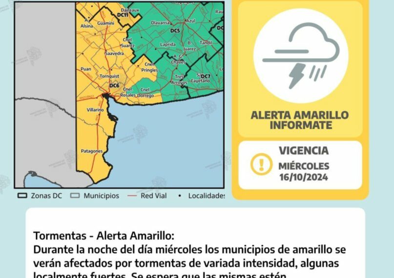 Tormentas y aguaceros: nuevo alerta amarillo para el sudoeste