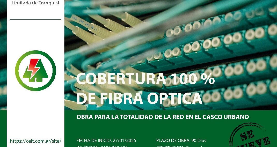 CELT. Informa: Continúa la obra de fibra óptica en la ciudad de Tornquist