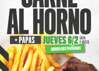 Venta de carne al horno con papas en el Club Unión