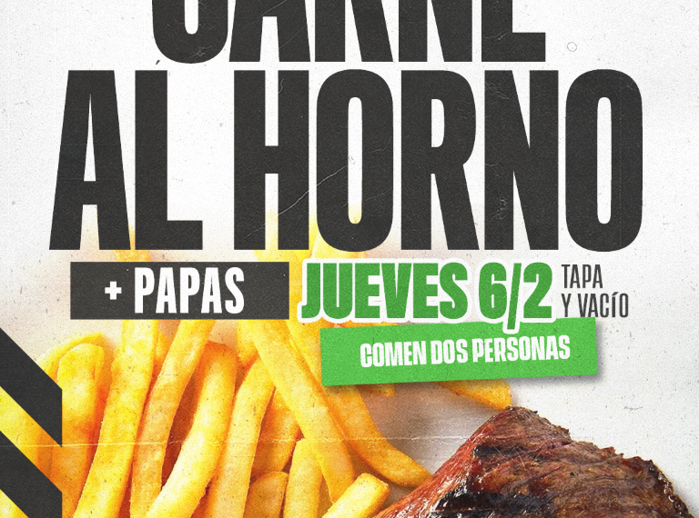 Venta de carne al horno con papas en el Club Unión
