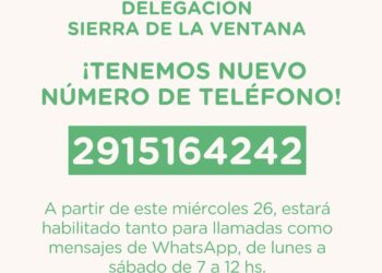 Nuevo número de teléfono para comunicarse con la Delegación de Sierra de la Ventana