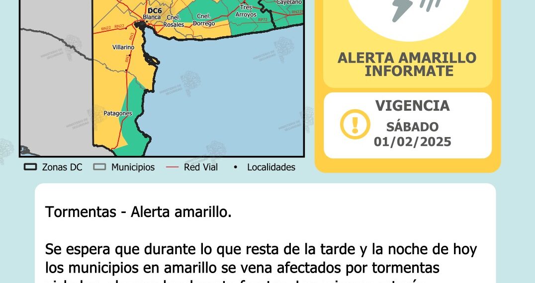 Alerta por tormentas fuertes en Tornquist y la región