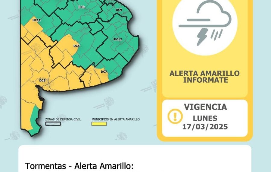 Alerta amarilla por tormentas para este lunes