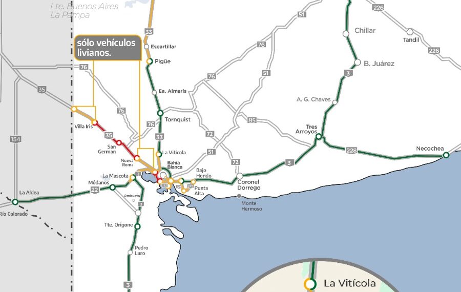 Estado de las rutas en Bahía Blanca