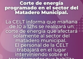 Corte de energía programado en el sector del Matadero Municipal