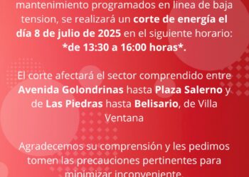 CELT. informa: Corte de energía programado para mañana martes en Villa Ventana