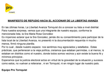 PRO TORNQUIST: Manifiesto de repudio hacia el accionar de La Libertad Avanza