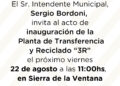 Invitación inauguración la planta de Transferencia y Separación “3R”
