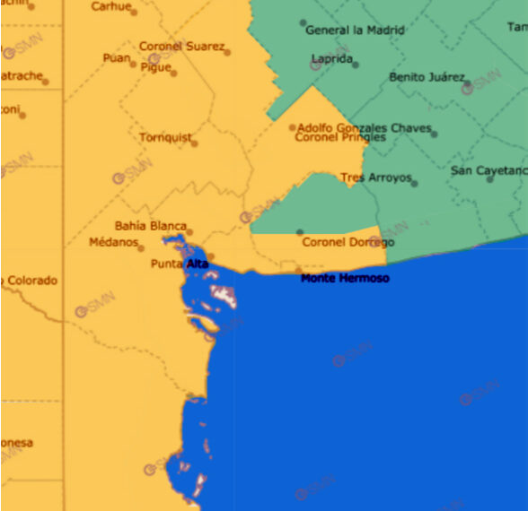 Vientos de hasta 80 km/h: alerta amarilla para todo el Sudoeste Bonaerense