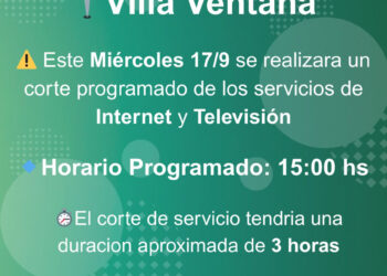 Villa Ventana: Corte programado para éste miércoles de los servicios de Internet y Televisión