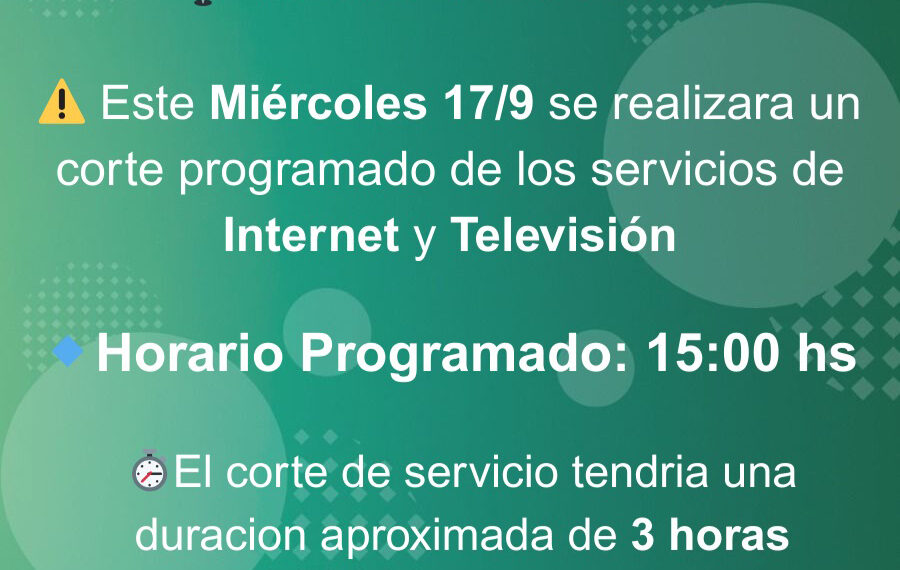 Villa Ventana: Corte programado para éste miércoles de los servicios de Internet y Televisión