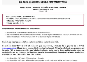 Llamado a inscripción de la UPSO para cubrir cargos