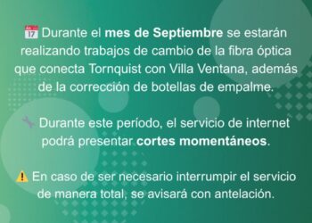 Durante el mes de septiembre se trabajará en la red de fibra óptica que conecta Tornquist con Villa Ventana