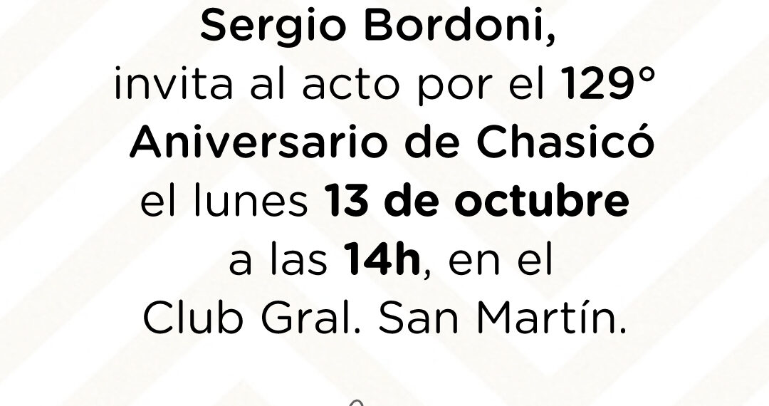 Invitación al acto por el 129º aniversario de Chasicó