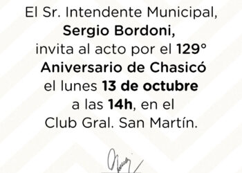 Invitación al acto por el 129º aniversario de Chasicó