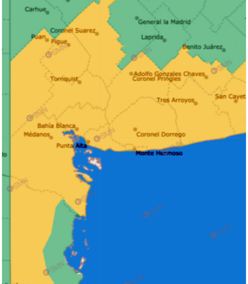 Doble alerta amarilla por tormentas y lluvias en Tornquist y zona
