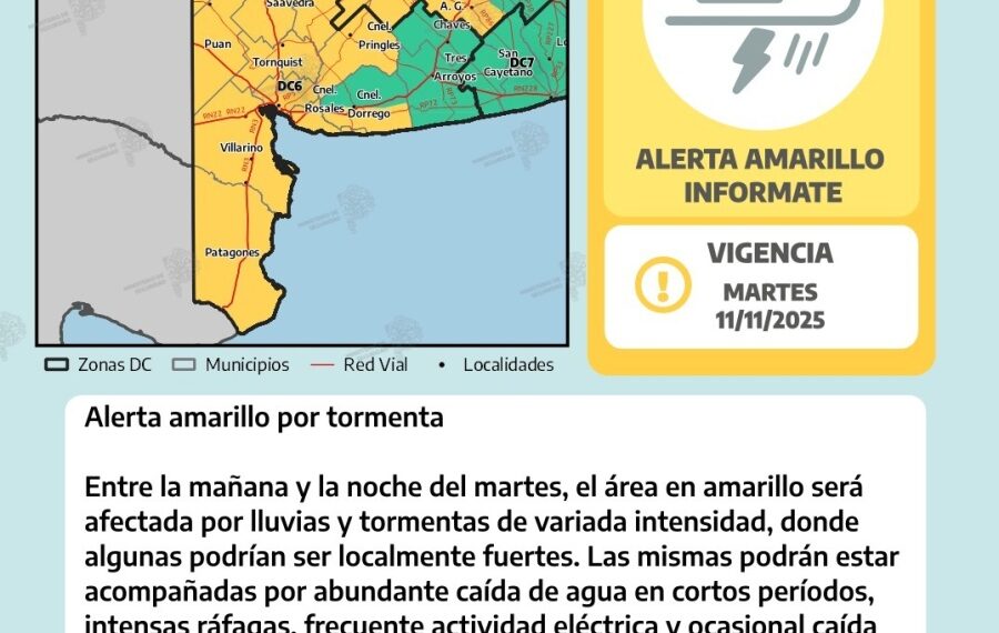 Alerta amarilla por tormentas en Tornquist
