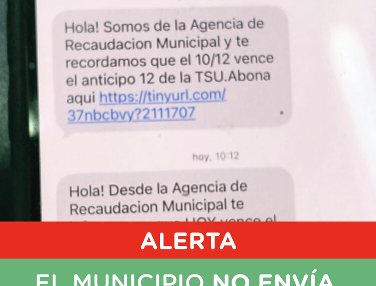 Alerta por mensajes falsos del municipio enviados a vecinos