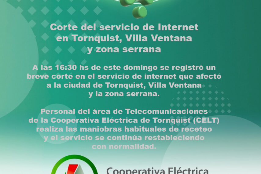 Corte del servicio de Internet en Tornquist, Villa Ventana y zona serrana