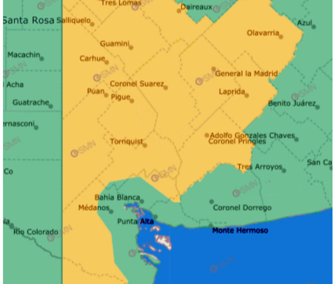 Emiten un alerta por tormentas para esta noche en gran parte del Sudoeste Bonaerense
