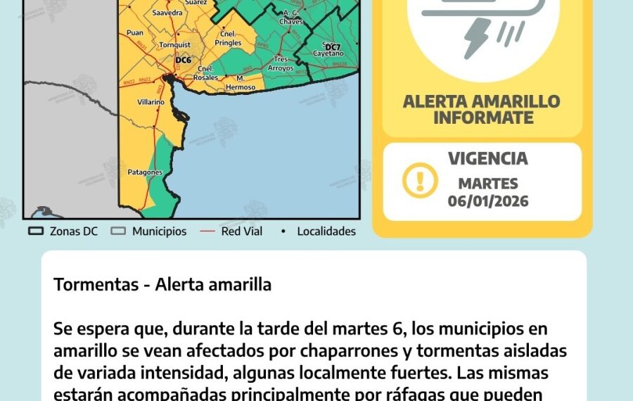 Pronostican tormentas y lluvias aisladas para Tornquist y zona