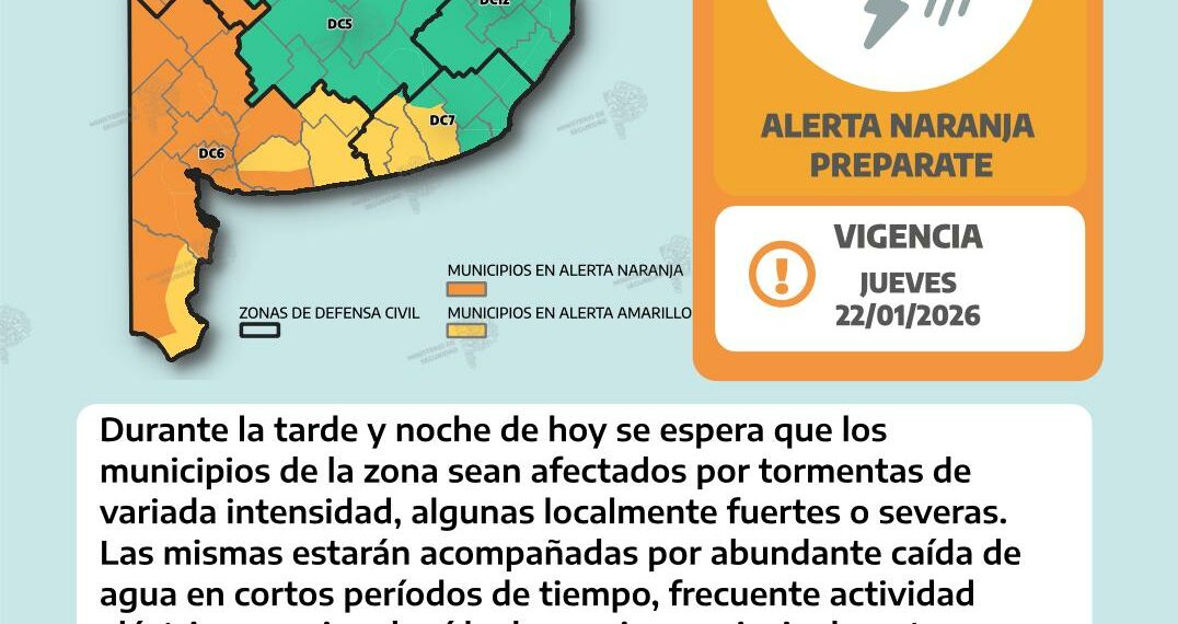 Alerta naranja por tormentas para la tarde y noche de éste jueves