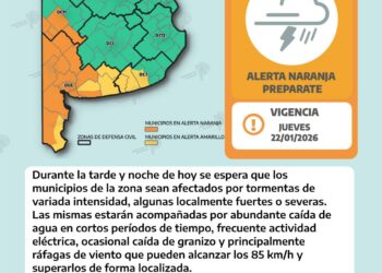 Alerta naranja por tormentas para la tarde y noche de éste jueves