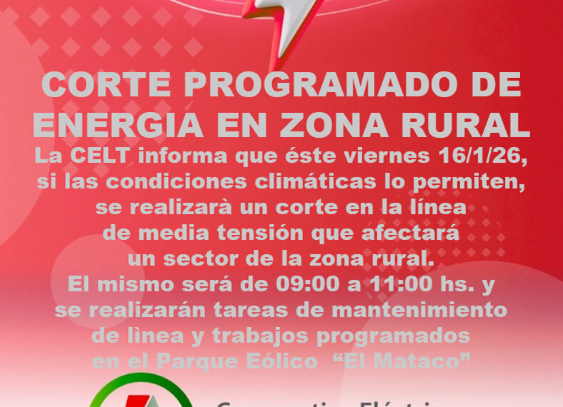 Corte programado de energía en un sector de la zona rural