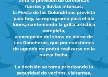 La segunda jornada de la Fiesta de las Golondrinas fue reprogramada para este lunes