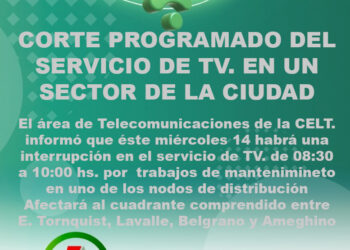 Corte programado del servicio de TV. en un sector de la ciudad