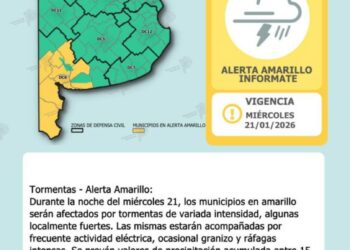 Emiten un alerta amarillo para Tornquist y la región por lluvias y tormentas en la noche del miércoles