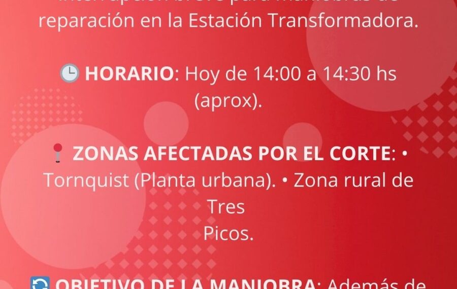 Corte de emergencia a pedido de EDES. para reparación en Estación Transformadora