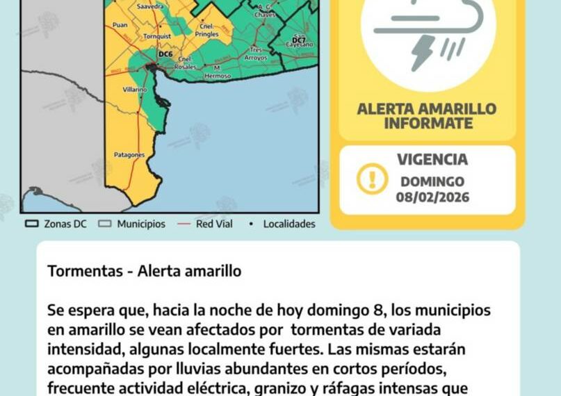 Alerta por tormentas para la noche de éste domingo y lunes en Bahía Blanca y el Sudoeste Bonaerense