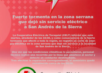 Fuerte tormenta en la zona serrana que dejó sin servicio eléctrico a San Andrés de la Sierra