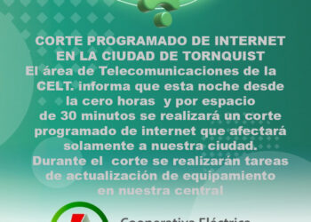 Corte programado de internet que afectará solamente a la ciudad de Tornquist
