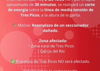 Corte programado de energía en la zona de Tres Picos