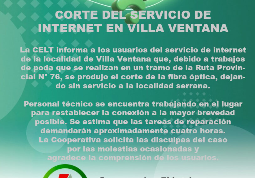 Corte del servicio de internet en Villa Ventana