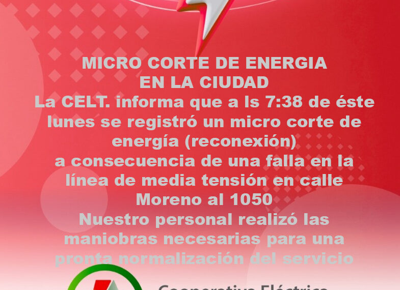 Microcorte de energía en la ciudad de Tornquist