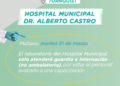 Martes 31: El laboratorio del Hospital Municipal solo atenderá guardia e internación