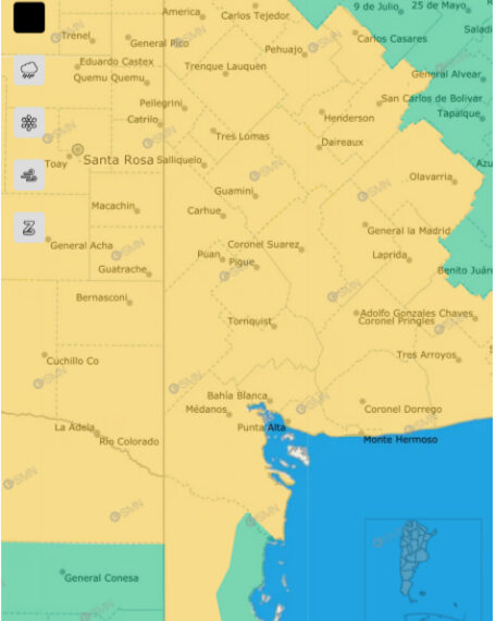 Emiten alerta amarilla por tormentas para este sábado en Tornquist y gran parte del sudoeste bonaerense