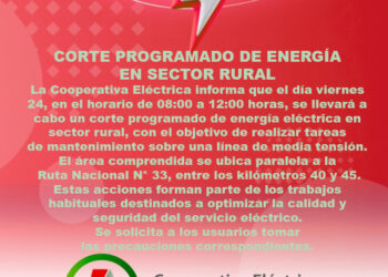 Corte programado de energía para este viernes en el sector rural
