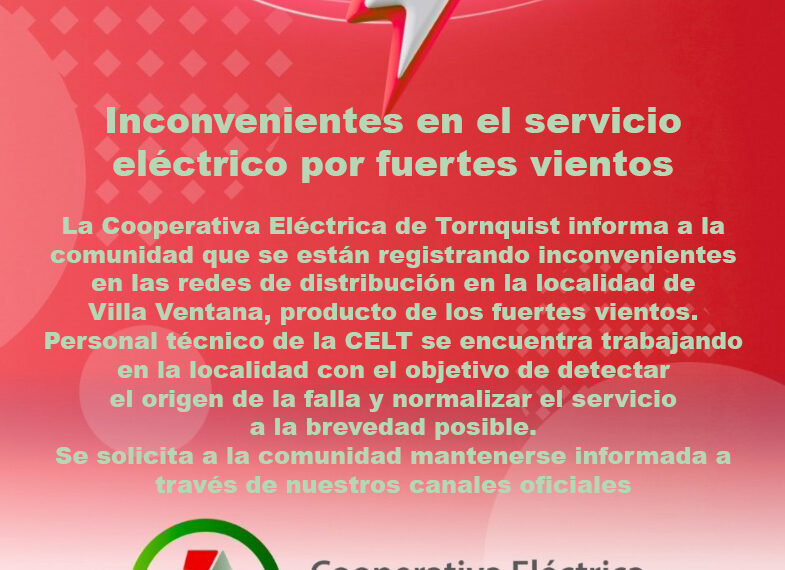 Inconvenientes en el servicio eléctrico por fuertes vientos