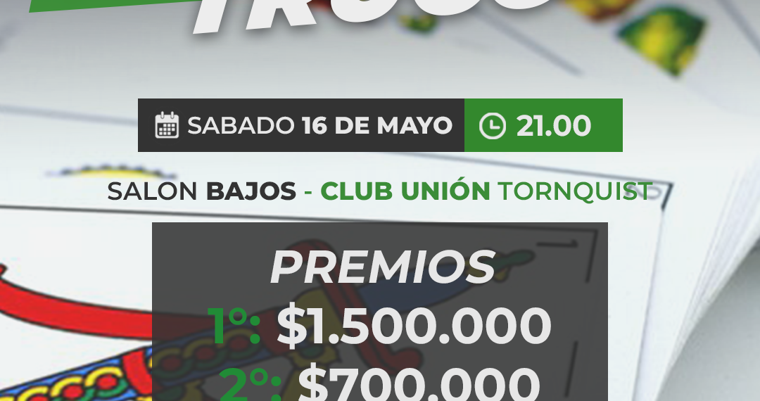 El Torneo de Truco en el Club Unión de Tornquist será el 16 de mayo