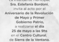 Invitación al acto por el Aniversario de la Revolución de Mayo