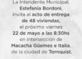 Axel Kicillof y Estefanía Bordoni encabezarán una nueva entrega de viviendas en Tornquist