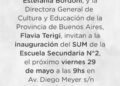 El viernes 29 se inaugura el SUM de la Escuela Secundaria Nº 2 de Sierra de la Ventana